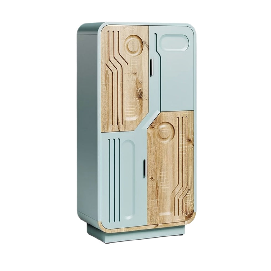 Moderne kast met houten en blauwe afwerking