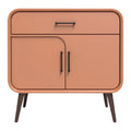 Moderne kast met lades en deur in perzikkleurige stijl.