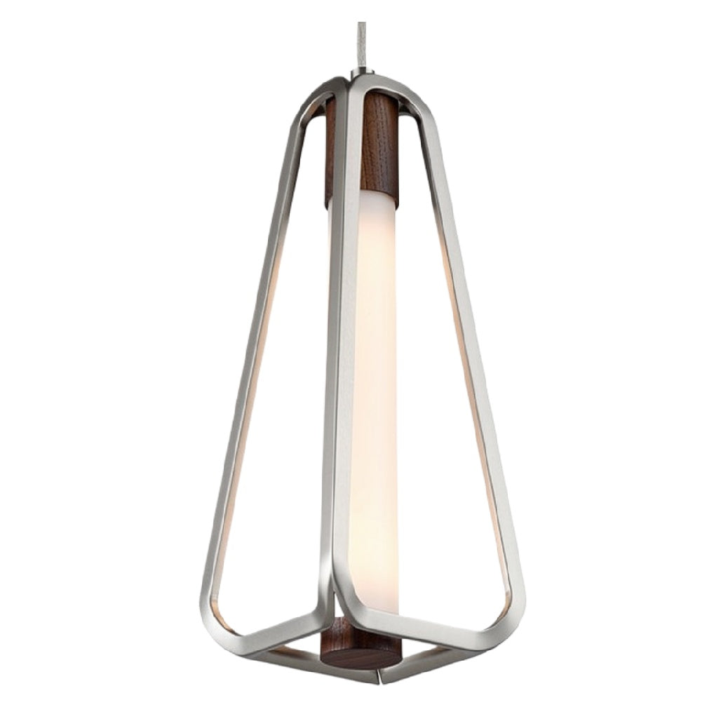 Moderne hanglamp met metalen en houten elementen